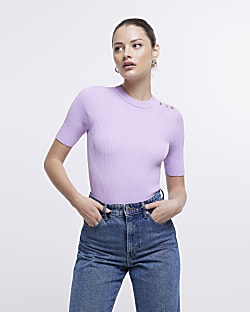 Purple knit short sleeve top
