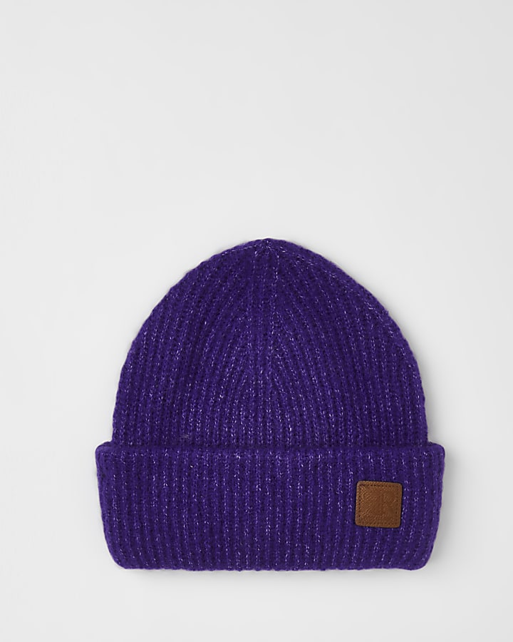 Purple knitted beanie hat