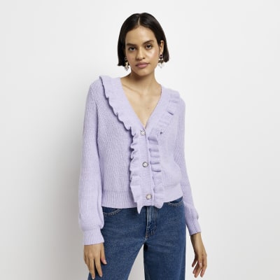 Purple knitted frill cardigan River Island