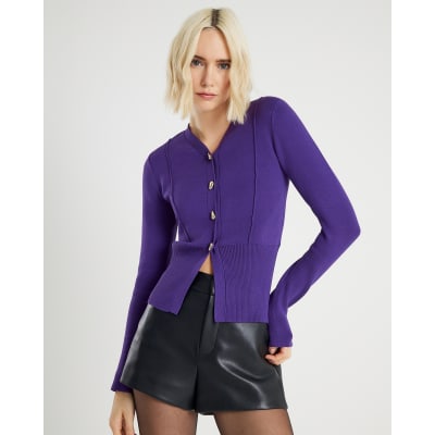Purple Knitted Structured Cardigan