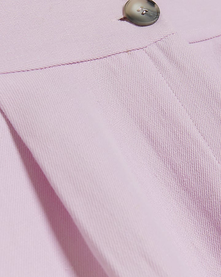 Purple linen blend button shorts