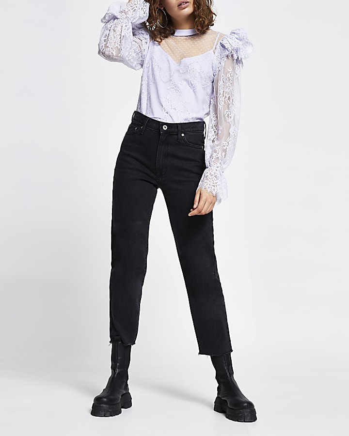 Purple long sleeve lace blouse top