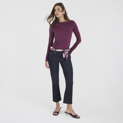 Purple Long Sleeve Ruched Drape Top