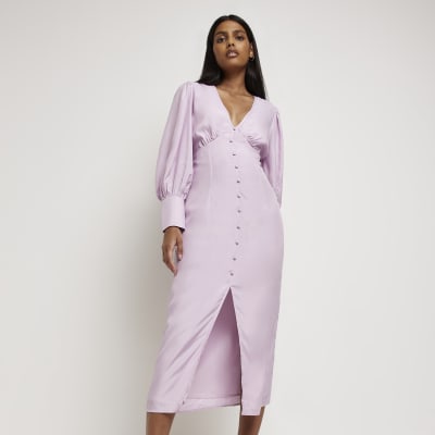 midi satin long sleeve dress