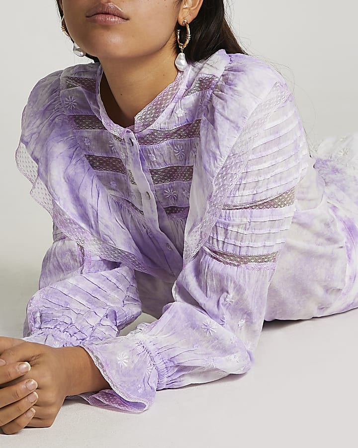 Purple long sleeve tie dye blouse