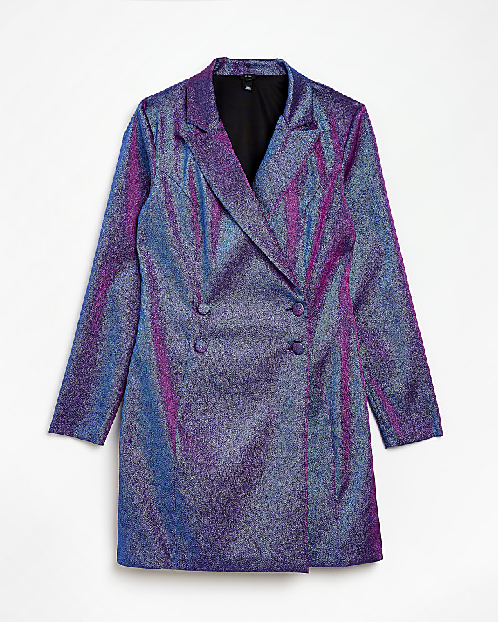 Purple long sleeve wrap blazer dress