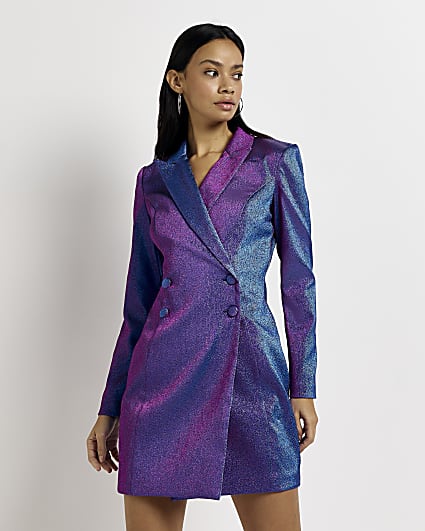 Purple long sleeve wrap blazer dress