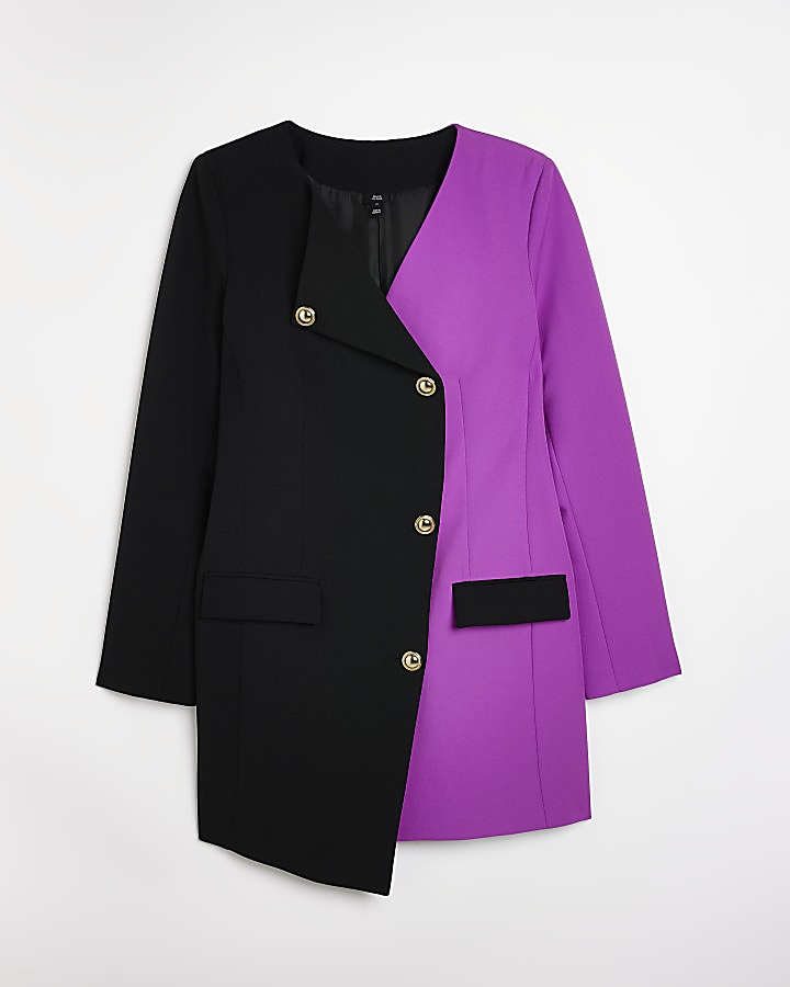 Purple long sleeve wrap mini blazer dress