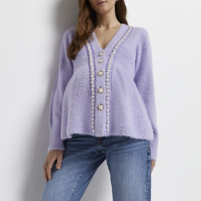 Purple maternity peplum cardigan