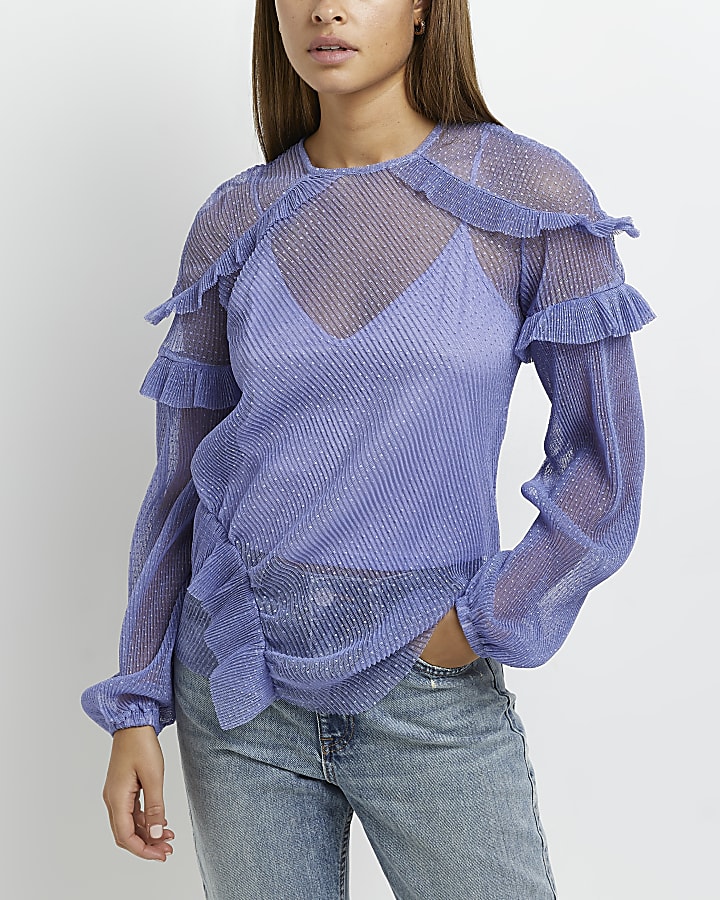 Purple mesh frill top