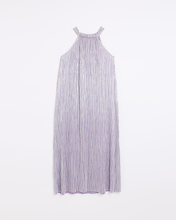 Purple metallic halter neck midi dress