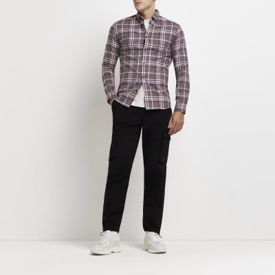 Purple muscle fit check shirt | River Island