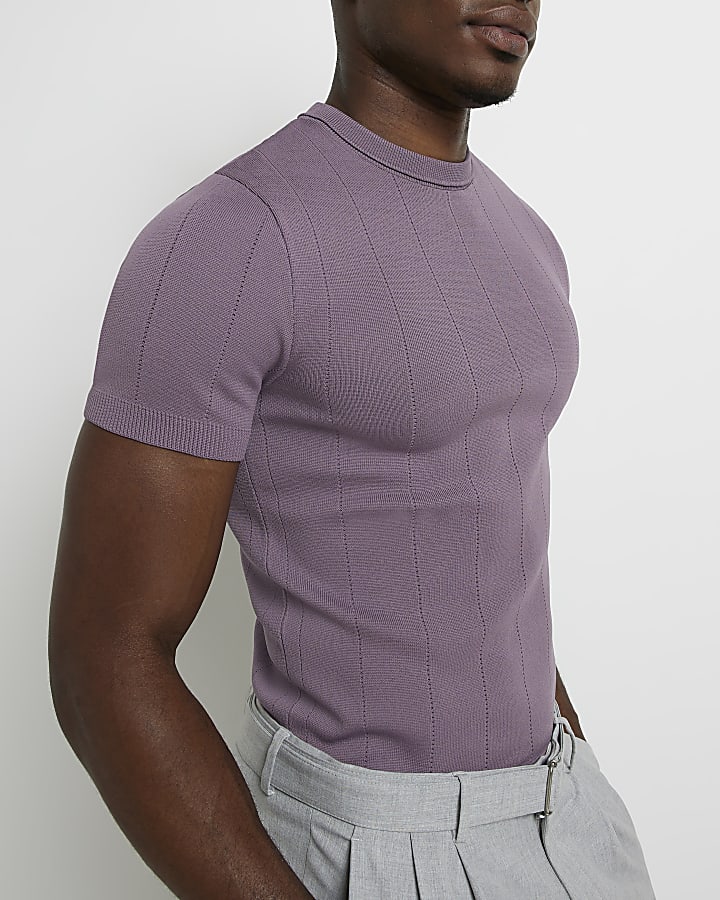 Purple Muscle fit Knitted T-shirt