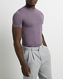 Purple Muscle fit Knitted T-shirt