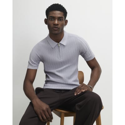 Purple Muscle Fit Ribbed Polo Shirt