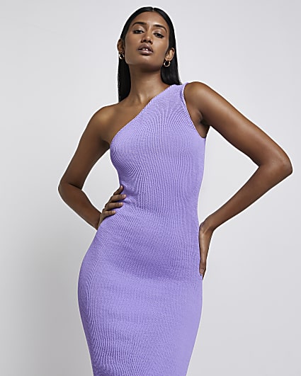 Purple one shoulder bodycon midi dress