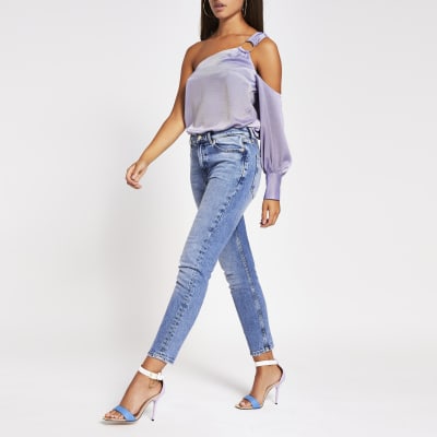 purple one shoulder
