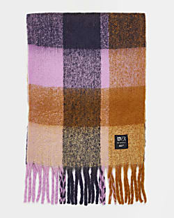 Purple Oversized Check blanket Scarf