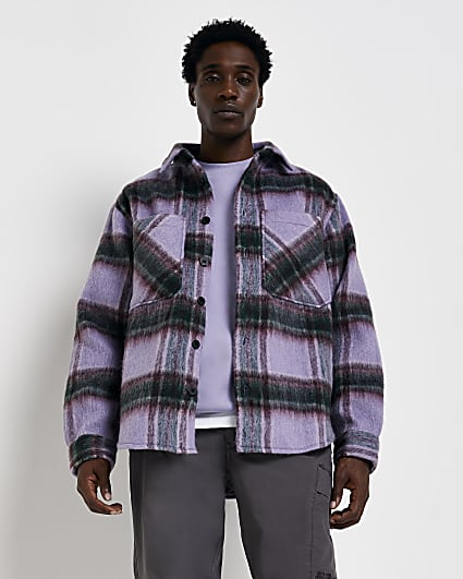Purple Oversized fit Check Shacket