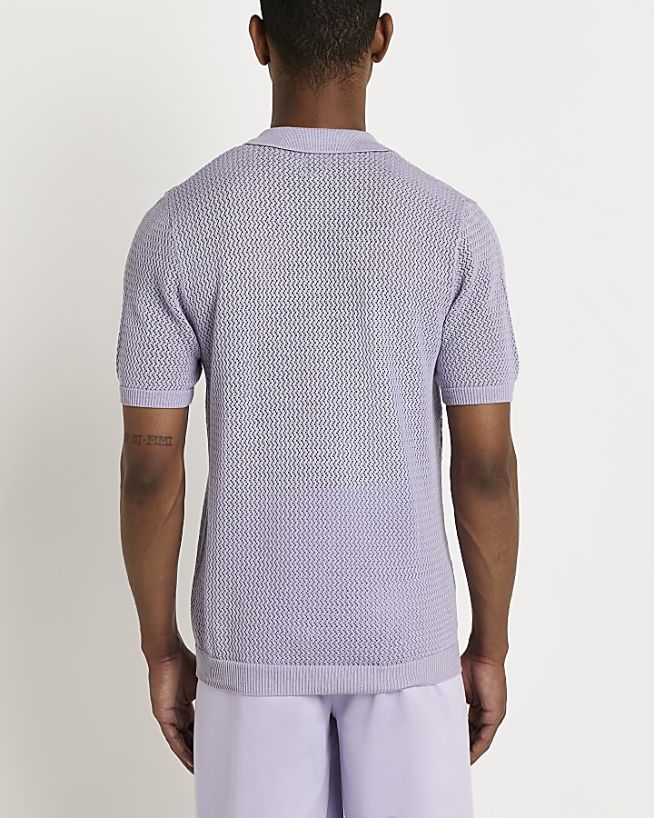Purple Oversized fit knitted Polo shirt