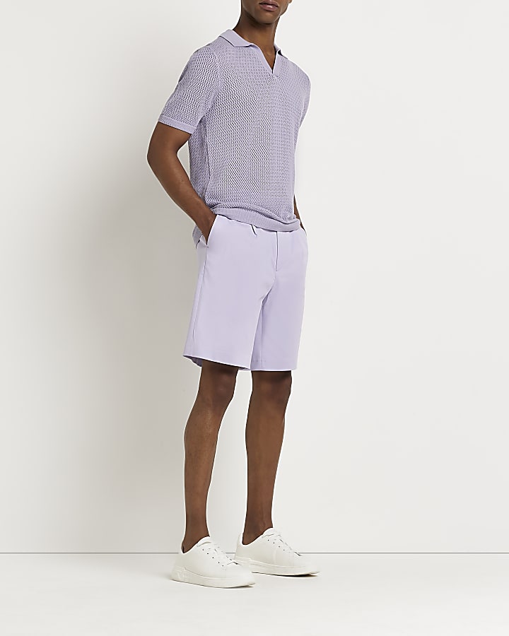 Purple Oversized fit knitted Polo shirt