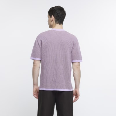 Purple oversized fit textured knitted t-shirt