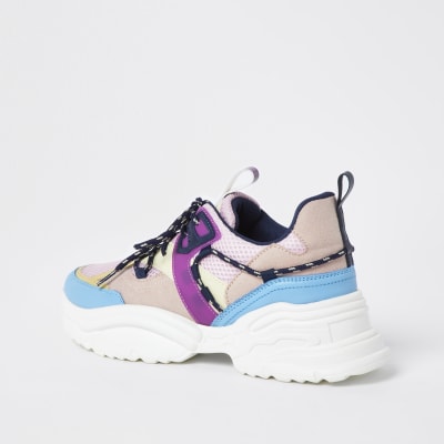 Purple panelled chunky lace up trainers