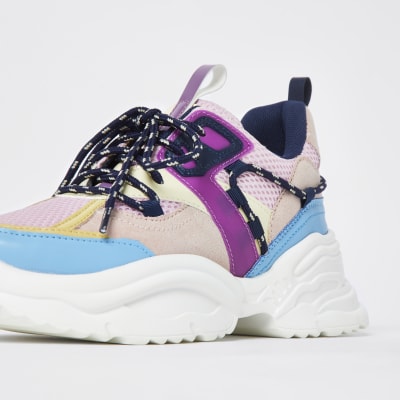 Purple panelled chunky lace up trainers