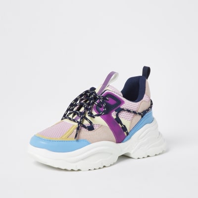 Purple panelled chunky lace up trainers