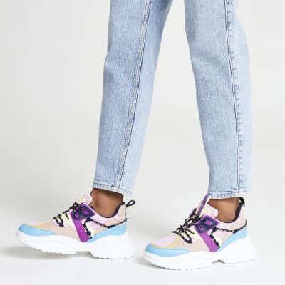 Purple panelled chunky lace up trainers