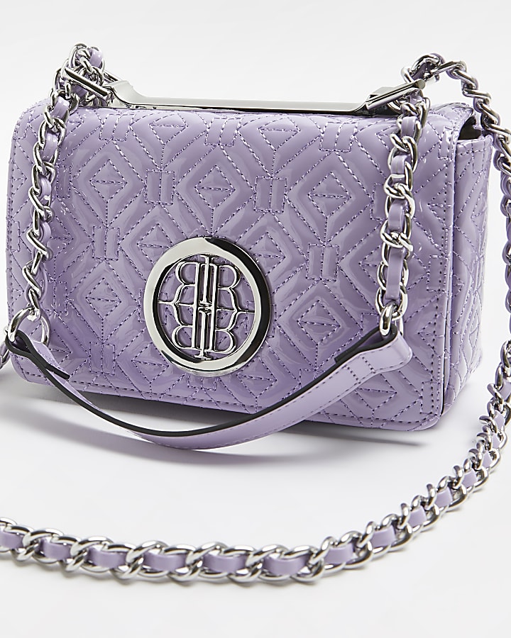 Purple patent quilted cross body bag