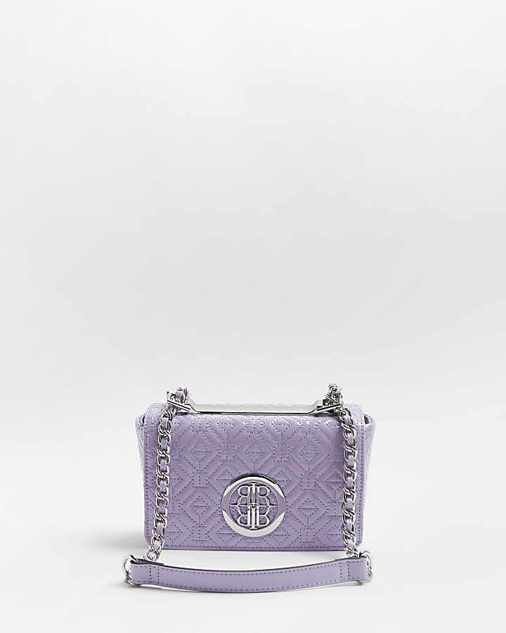 Purple patent quilted cross body bag