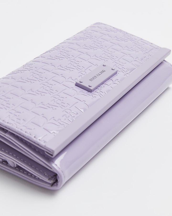Purple patent RI monogram embossed purse