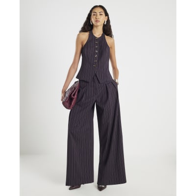 Purple Pinstripe Wide Leg Trousers
