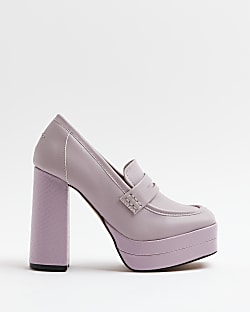 Purple platform heeled loafers