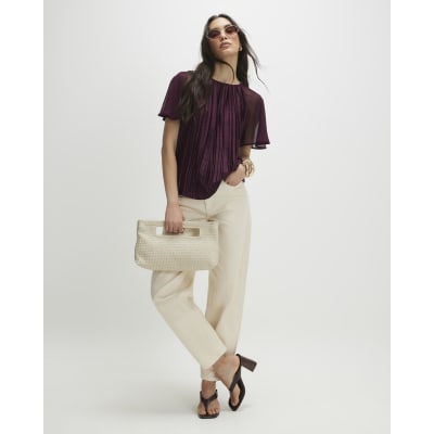Purple Pleated Hybrid Short Sleeve T-Shirt