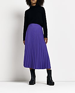 Purple pleated midi skirt