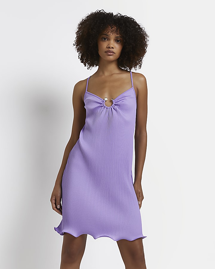 Purple plisse cami mini dress