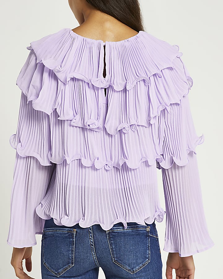 Purple plisse layered blouse top