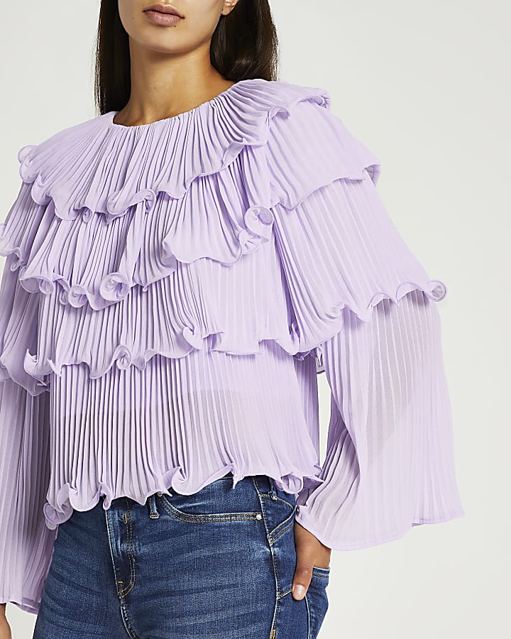 Purple plisse layered blouse top