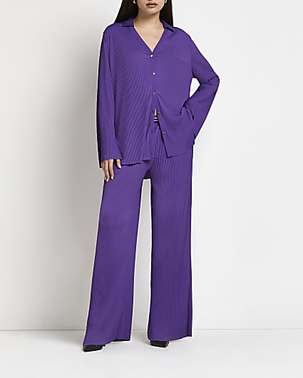 Purple plisse wide leg trousers
