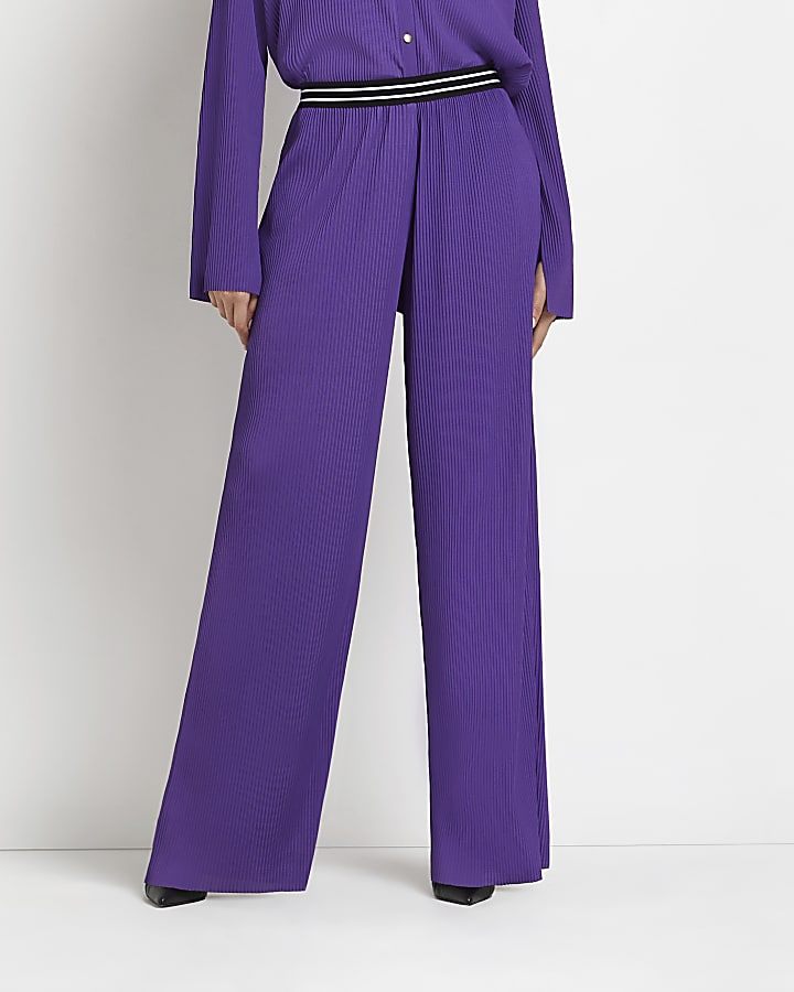 Purple plisse wide leg trousers