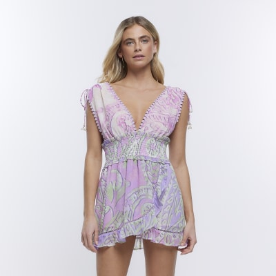 River island store purple playsuit