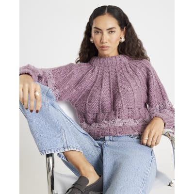 Purple Pointelle Bow Back Jumper