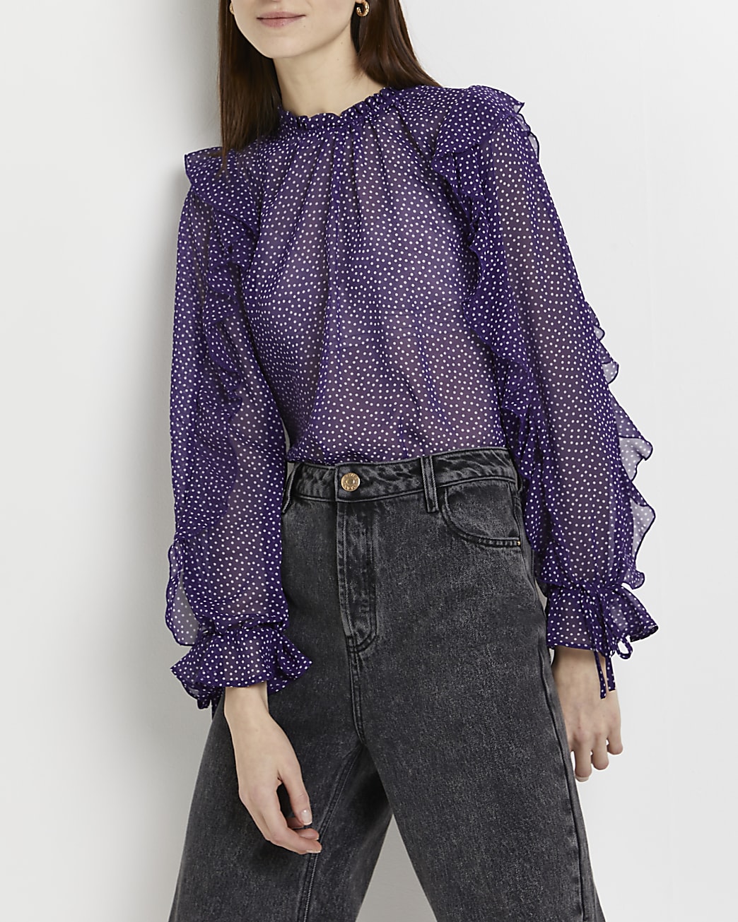 Purple polka dot chiffon blouse