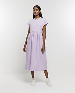 Purple poplin t-shirt midi dress