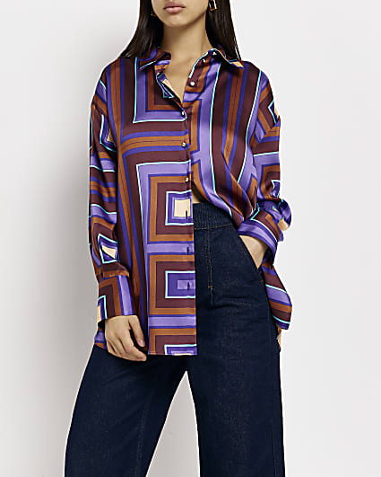 Purple print oversized shirt