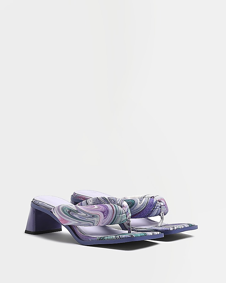 Purple printed padded heeled mules