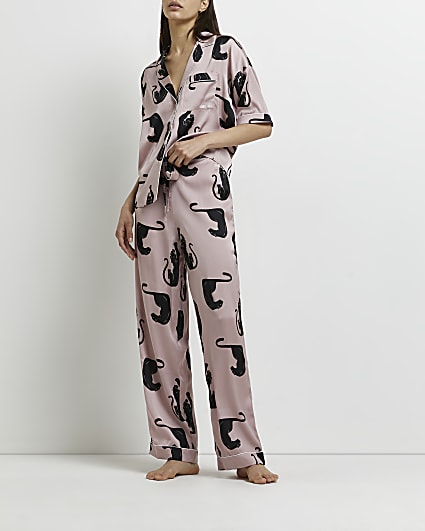 Purple printed satin pyjama trousers
