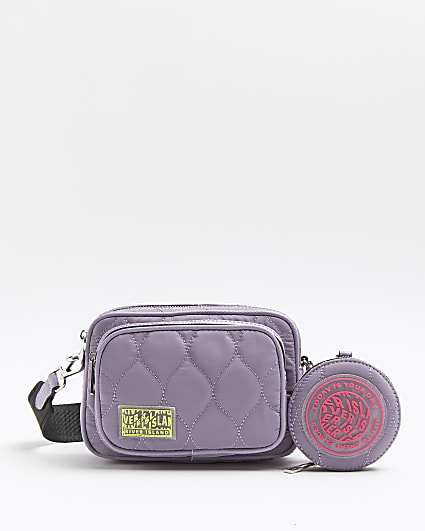 Purple quilted cross body bag